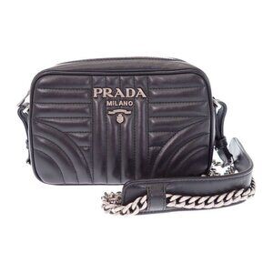 Prada Diagram Shoulder Bag Calfskin Black Silver